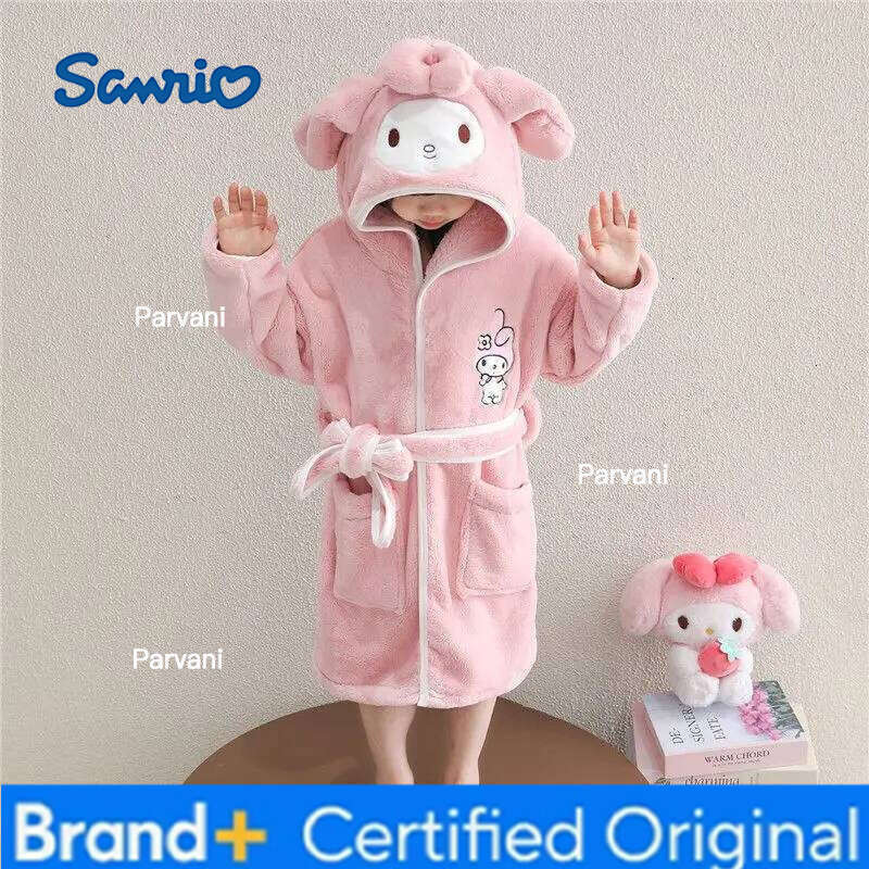 Sanrio Kuromi My Melody Winter Spring Girls Robe Pajamas Set Coral Fleece Hooded Kids Baby Homewear Bathrobe Sleepwear H2601301