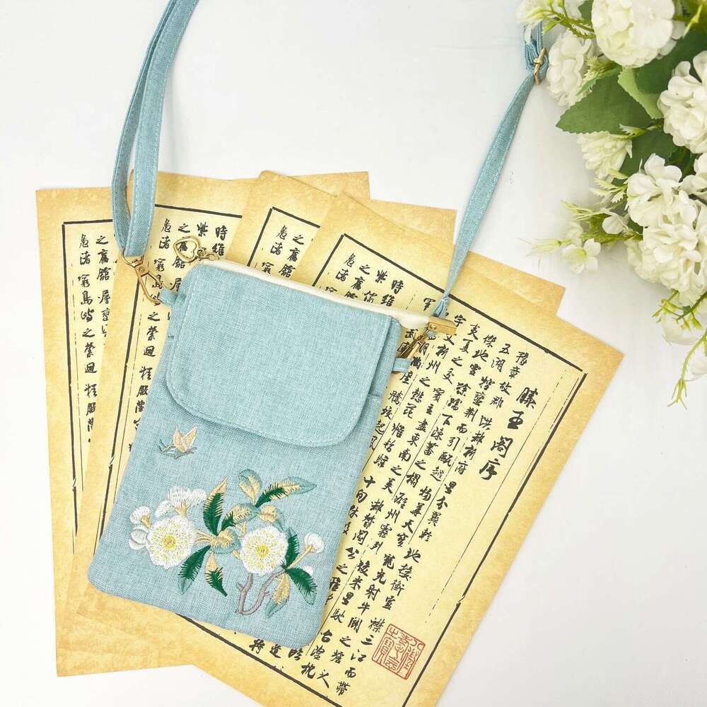 New Zipper Phone Double Layer Anti-Lost Crossbody Chinese Style Embroidery Small Bag Macaron Color Series MASA