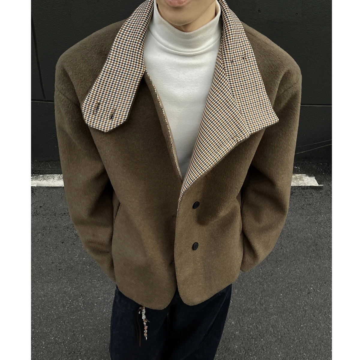 Winter woolen jacket men Caot Warm windproof 2025 Style Fashionally Slim-Fitting Short Jacket Coat Individuality stand-up 260122