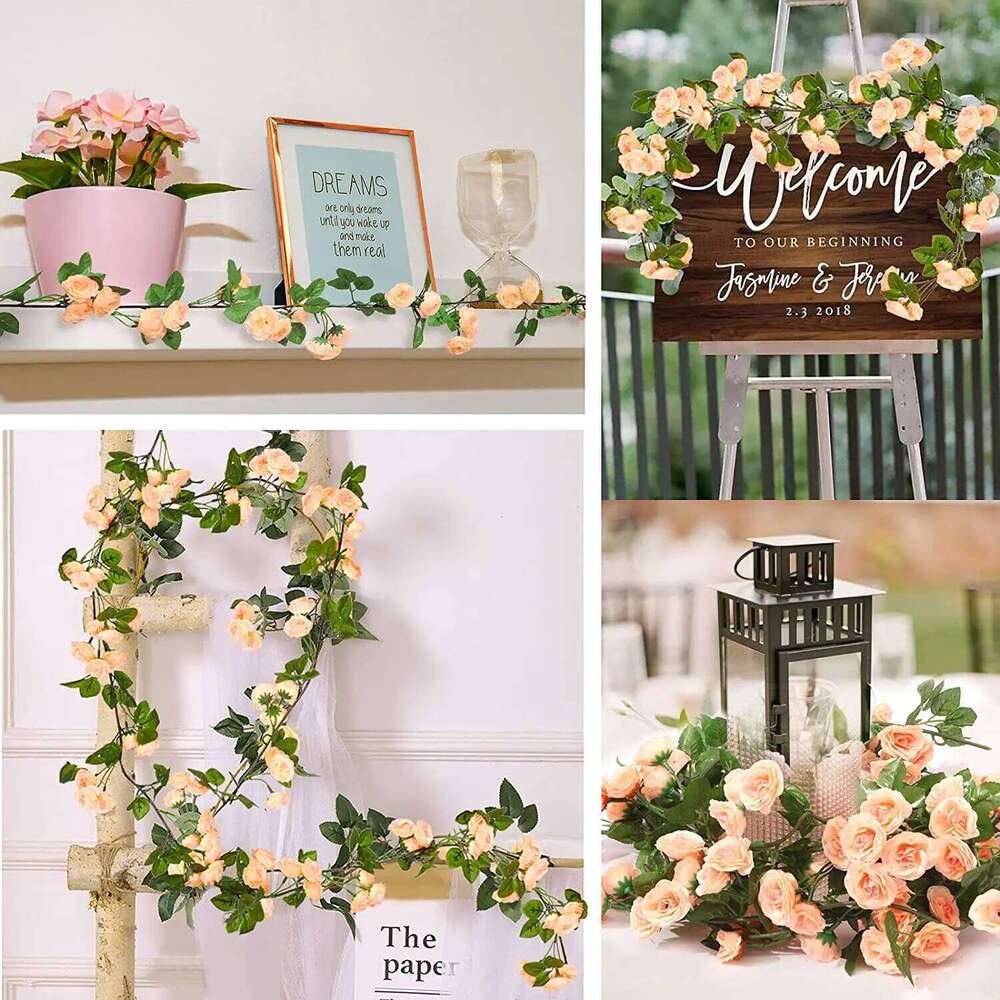 3 Pack 1.8M 69 Heads Artificial Flowers Garland Faked Flower Rose Vine Hanging Plant Decorative for Wedding Arch Wall Home Decor W260130