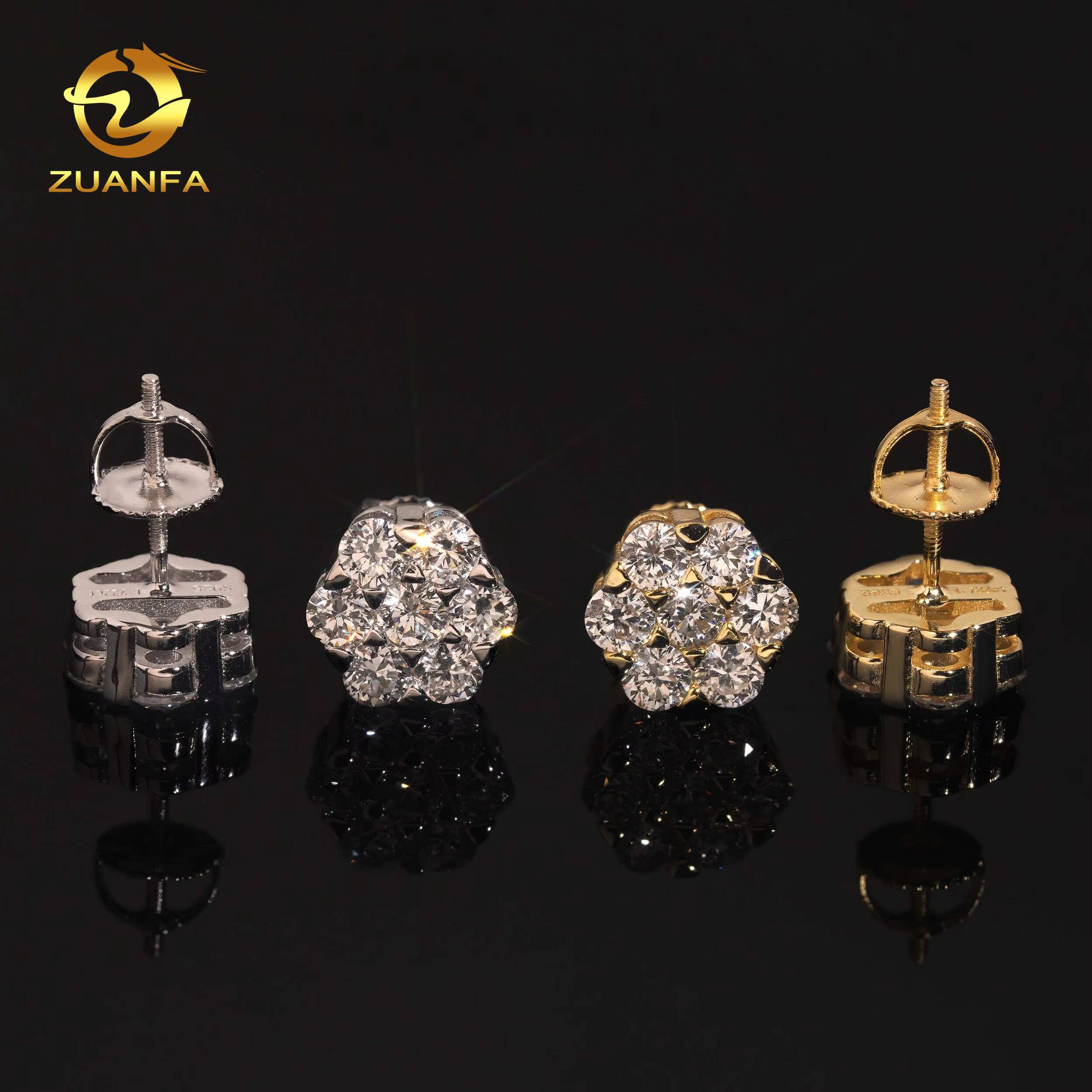 95mm Fashion Flower Earrings Cluster Lab Grown Diamond 925 Sterling Silver Iced Out Lab Diamond Screw Back Earrings