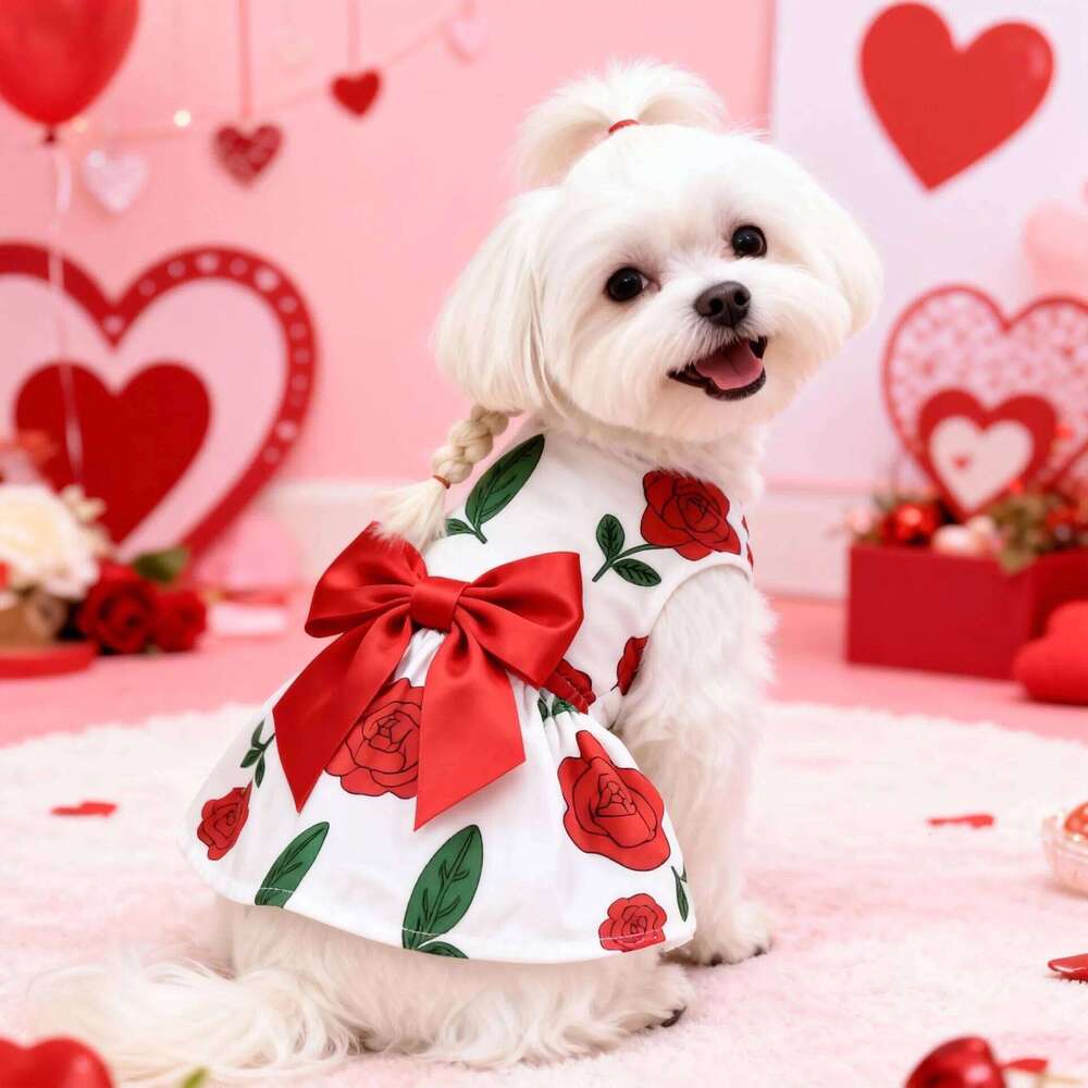 Print Clothing Rose Bow Dog Cat Love Balloon Thin Holiday Party Valentine's Day Festival Dress Up Supplies H260130