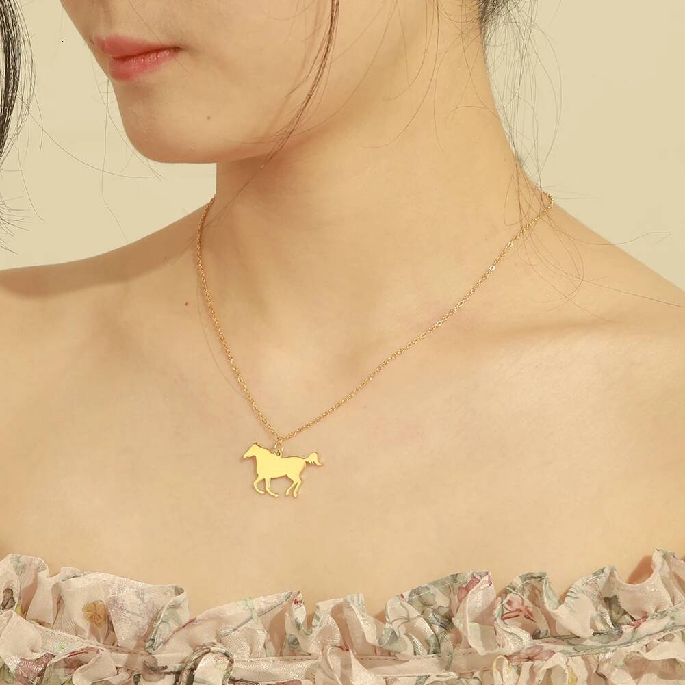 Cazador Stainless Steel Fashion Cute Animal Horse Pendant Necklace For Women Girls Gold Color Chain Necklaces Birthday Gifts
