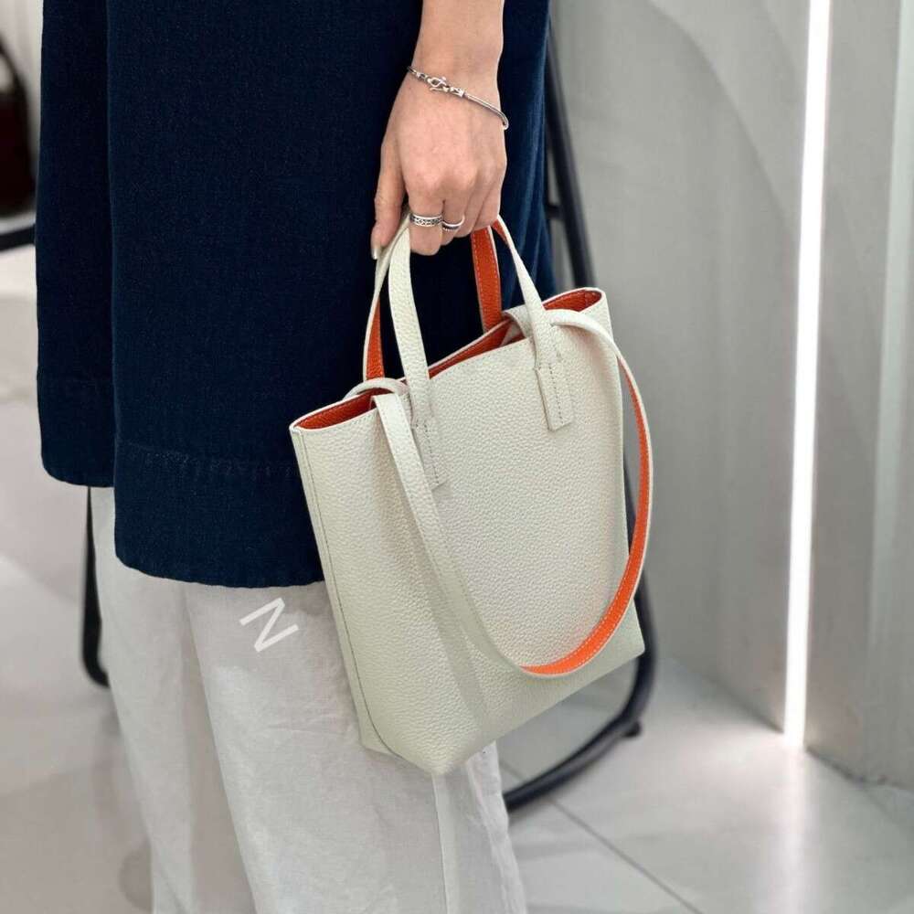 Totebag Shoulder ROSE NOIRE Cross-Border Minimalist Shoulder TC Top Layer Cowhide Two-Tone Bucket Women's Handbag Large Capacity Commuter Bag