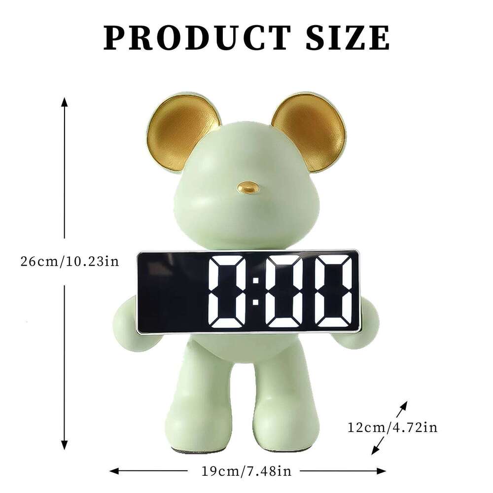 Resin Statue Desktop Ornament Decorative Bear LED Alarm Clock Battery/Plug-in Use Handicrafts for TV Wine Cabinet W260130