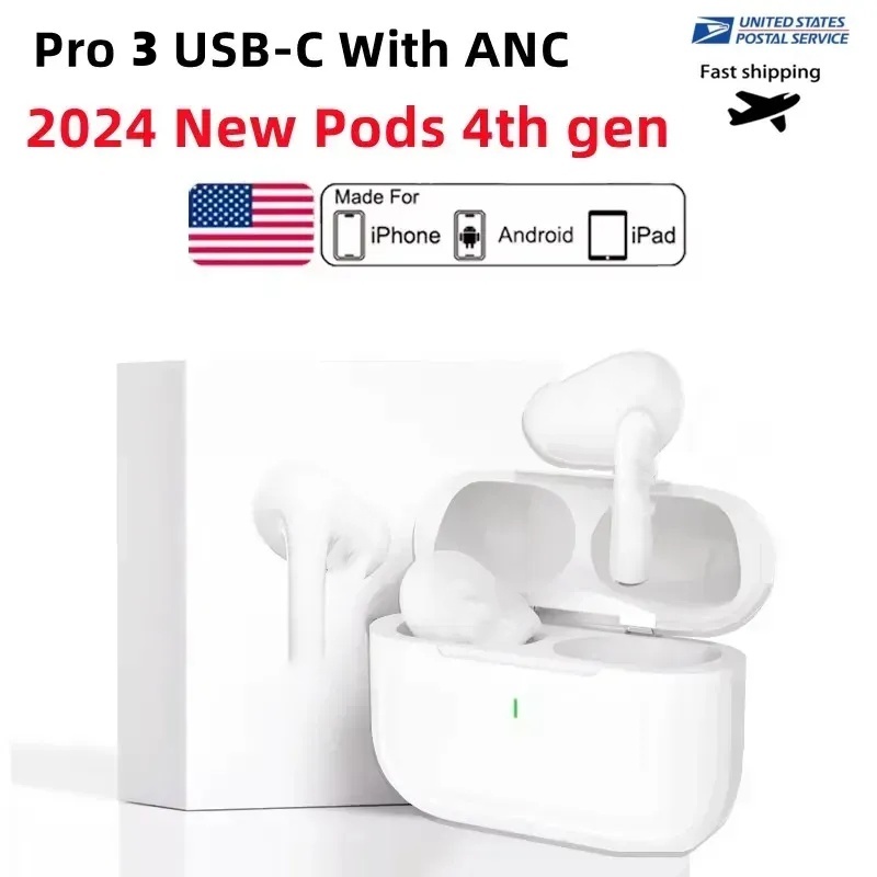 New Bluetooth Headphones Pods Pro 3 Pods 4 With ANC Earbuds USB-C Pro 2 Active Noise Reduction Wireless Earphones Spatial Audio Pods 2 3 Headset Protective Case