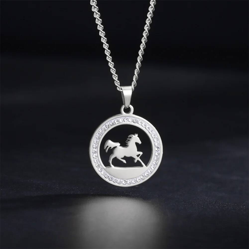 My Shape Running Pendants Necklace Stainless Steel Rhinestone Pendant Necklaces Choker Chain Horse Lover Fashion Jewelry