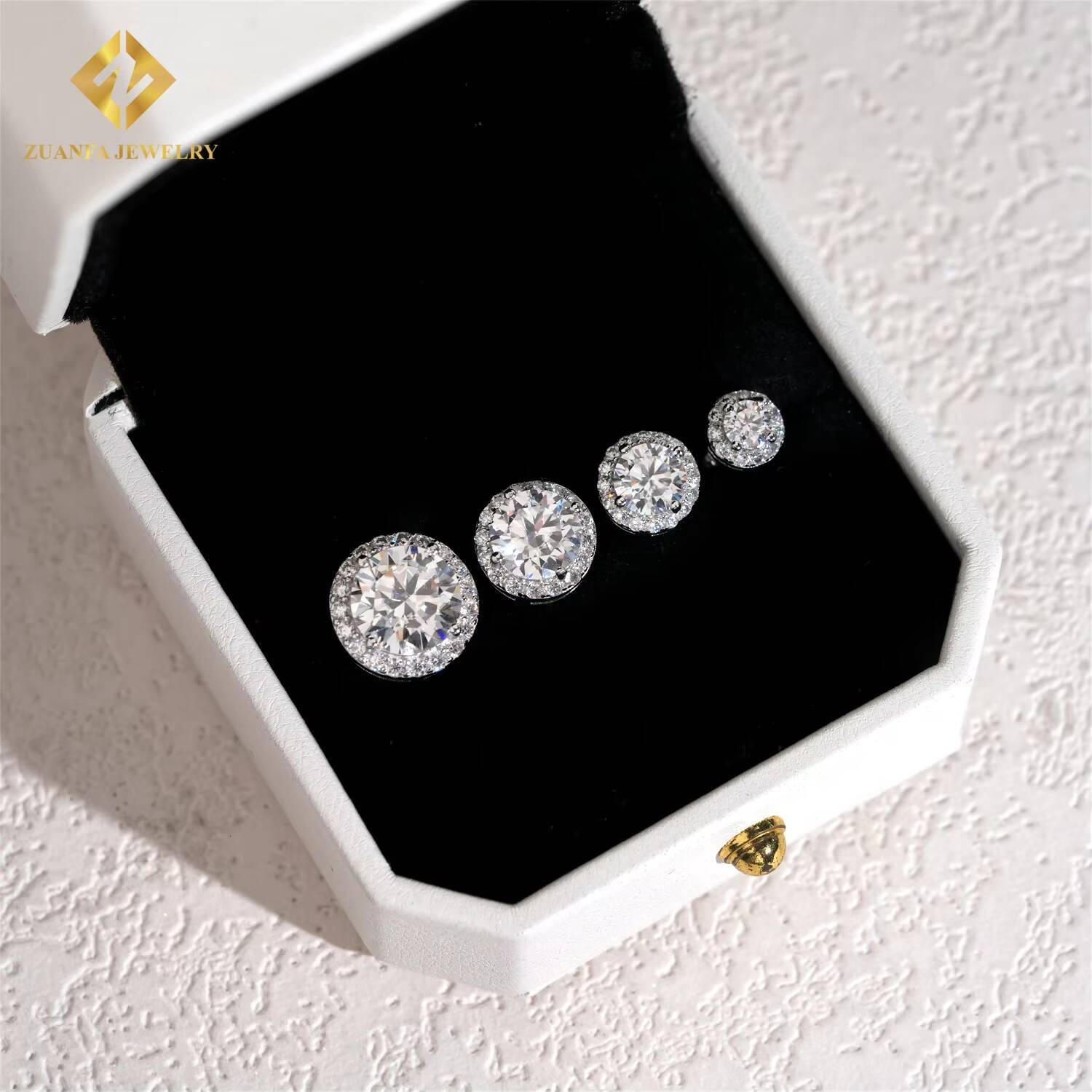 Pass Diamond Tester 4mm-10mm Halo Iced Out Moissanite Earrings 925 Sterling Silver VVS Moissanite Hip Hop Stud Earrings