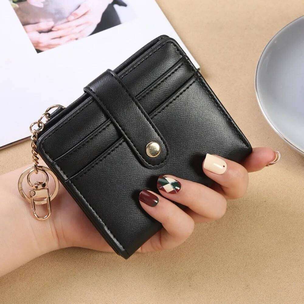 Creative Holder Short Trifold Wallet PU Leather Multifunction Hangging Card Bag with Keychain Portable Pocket Purse Unisex Z260130