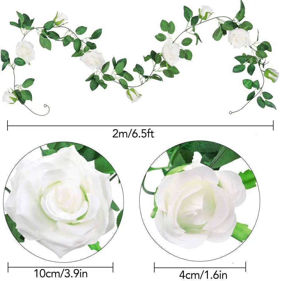 16 / 9Head White Garland Rose Flower String Vine Artificial Flowers for Wedding Arch Party Garden Craft Dcor Mariage Y260130