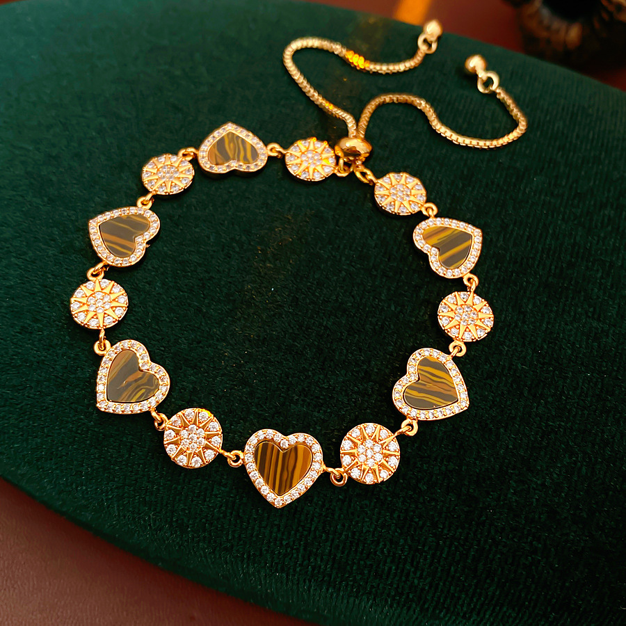 18K Real Gold Plated Zircon Gourd Heart Adjustable Vintage Exquisite Bracelet Light Luxury High-end Feel Jewelry