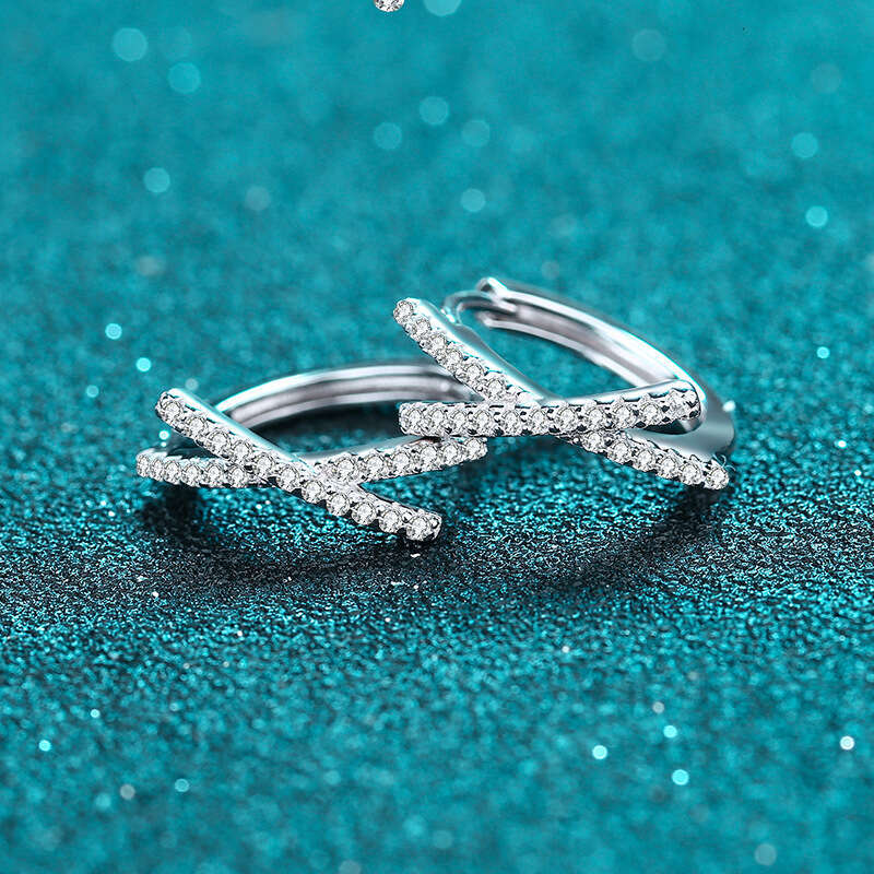 DHCollections-- S Sier Ear Buckle Simple Personality Full Moissanite Cross Circle Hoop Earrings