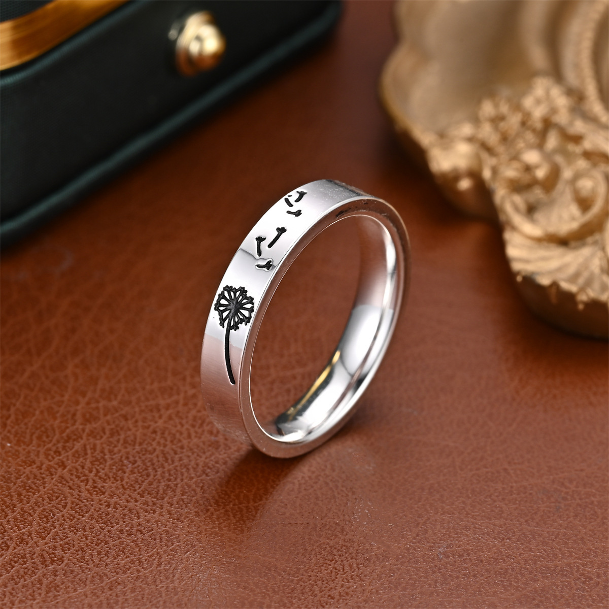 Fashion New Flat Corrosion Oil Dipped Dandelion Couple Rings Source Manufacturer Bulk Discount