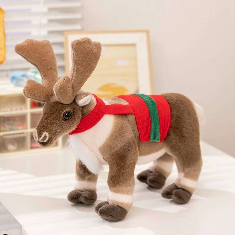 Plush Toy Elk Simulated Sika Cute elf Deer Christmas Sofa Room Decoration Birthday Gifts for Kids Y260128