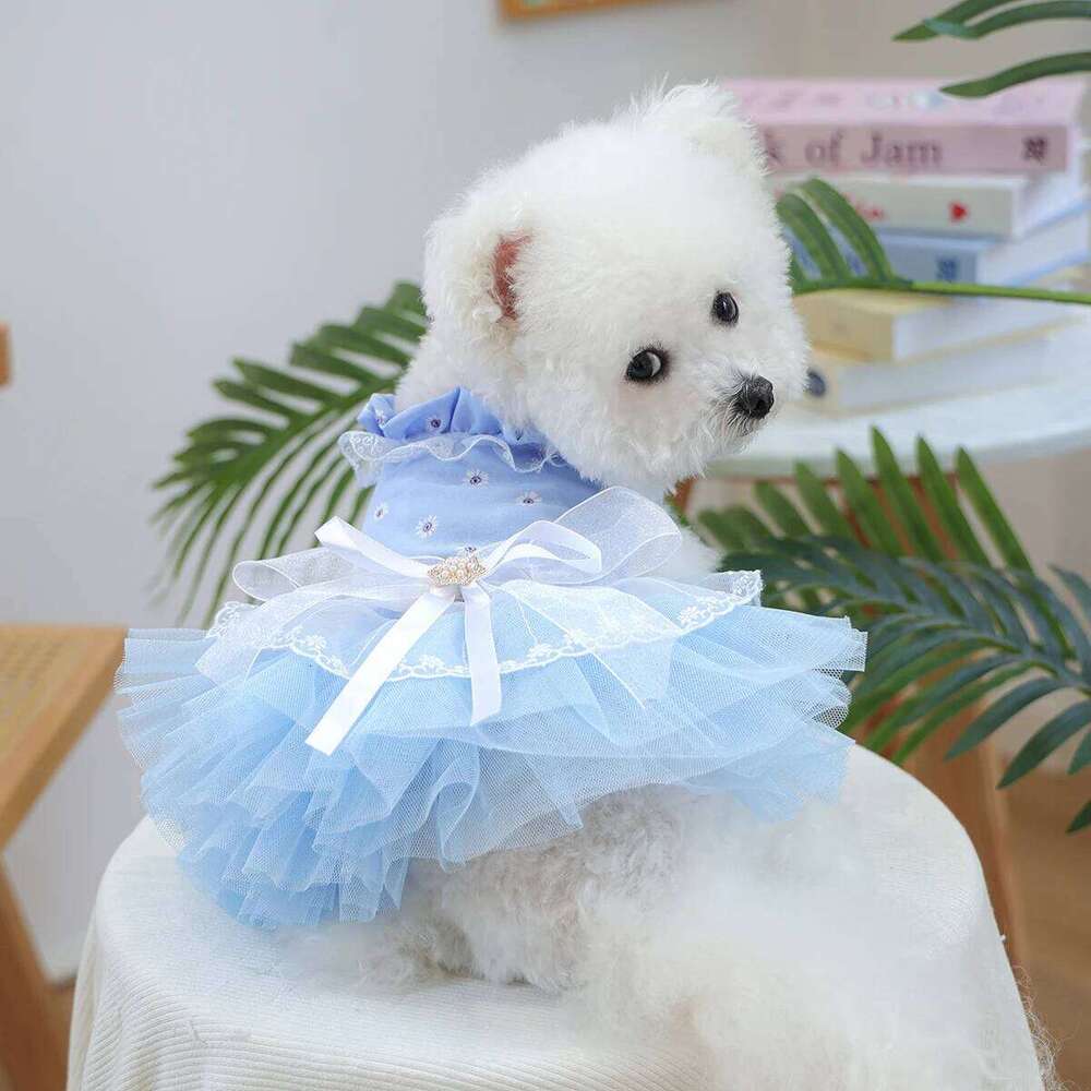 Waltz Mesh Dress, Pet Clothes, Dogs, Cats, Summer Hair Loss Prevention, Blue Wedding Dress. H260129