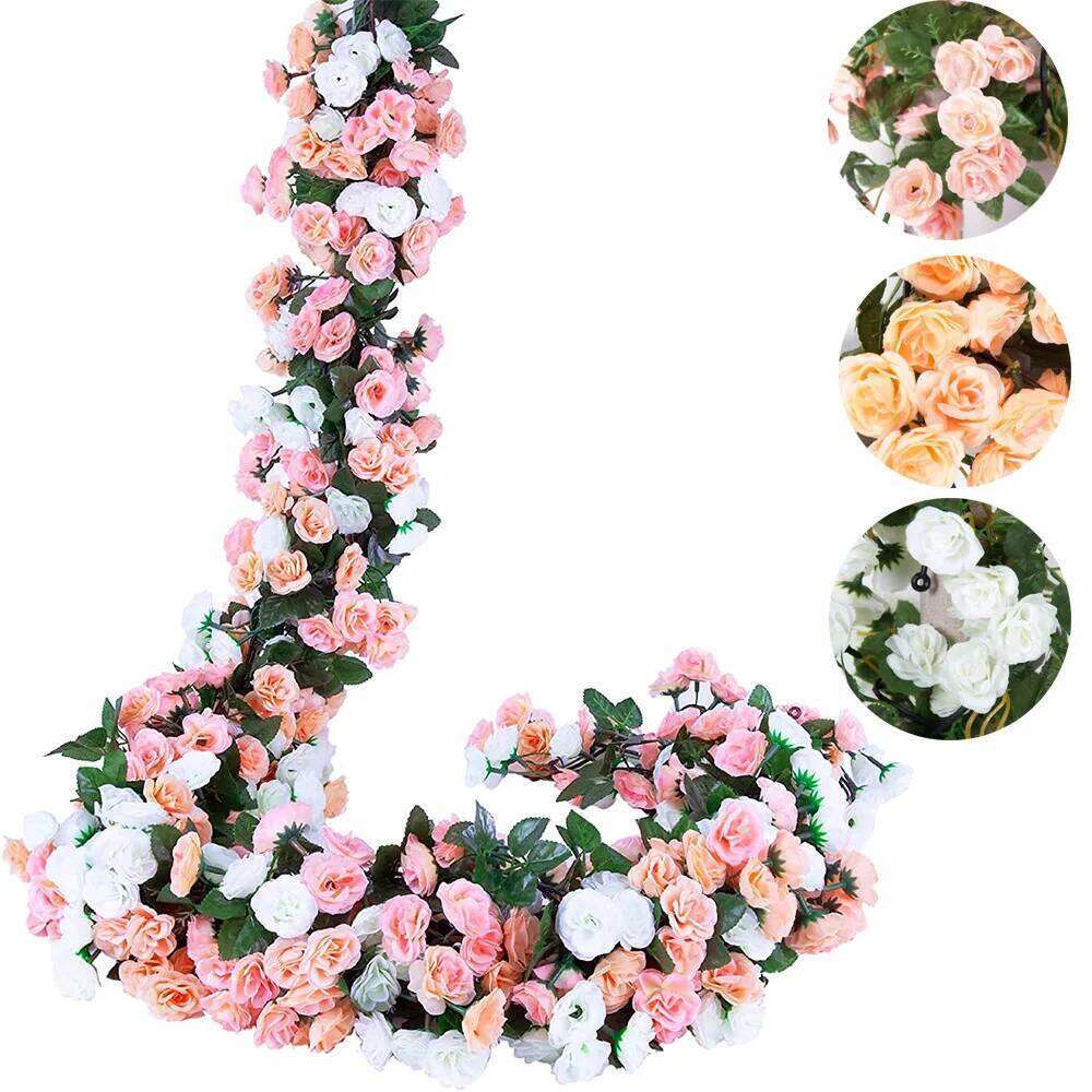 3 Pack 1.8M 69 Heads Artificial Flowers Garland Faked Flower Rose Vine Hanging Plant Decorative for Wedding Arch Wall Home Decor W260130