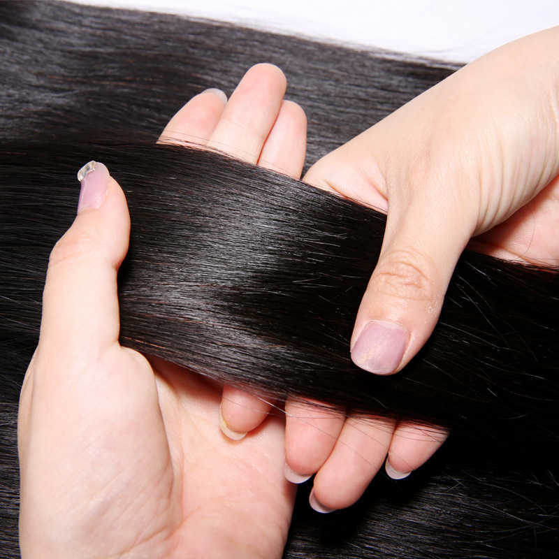 Women Invisible Twin Tabs Hair Extensions 12-24 inches PU Skin Tape Human Hair 10pcs Natural Straight Micro Ring Weft Hair S25526