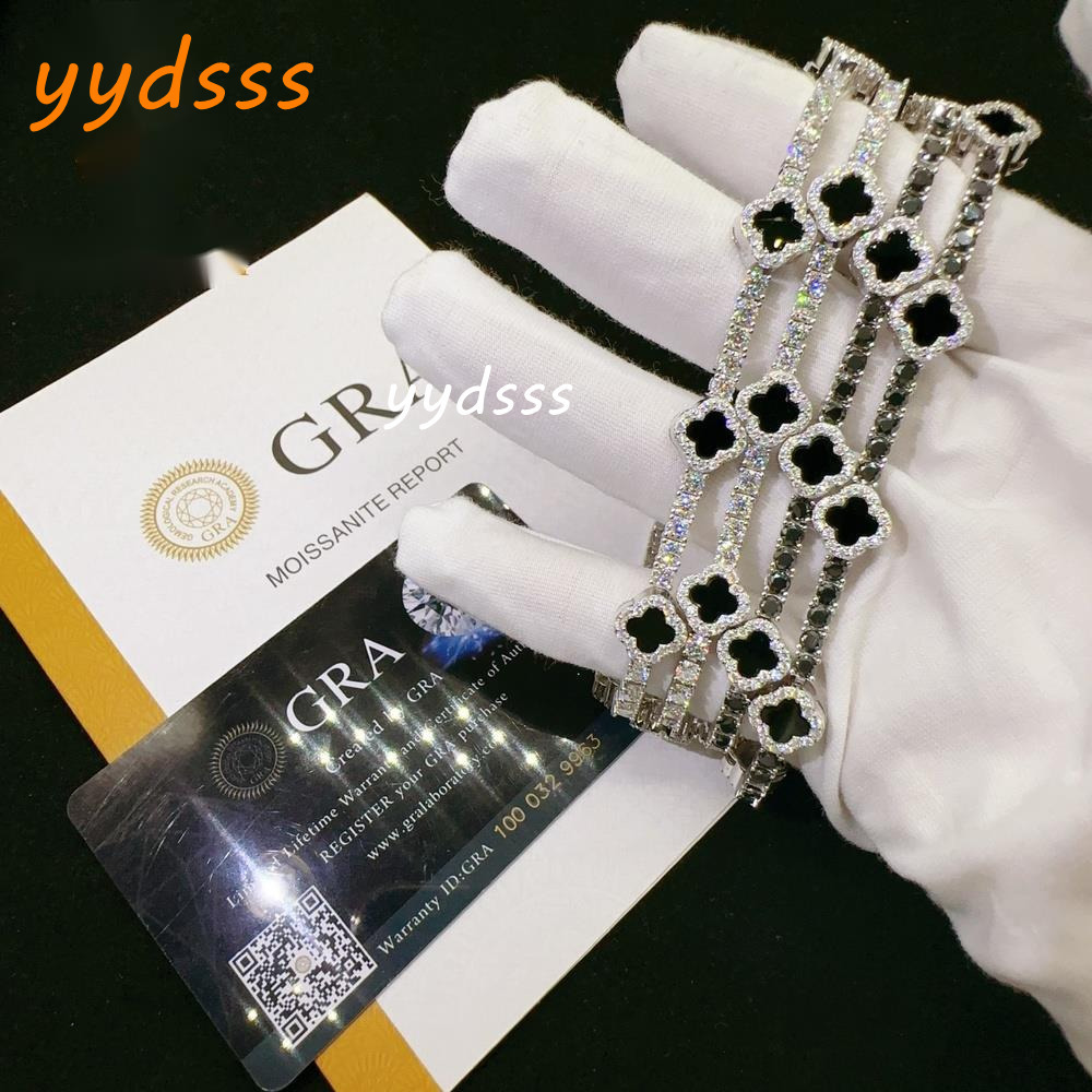 High Quality 925 Sterling Silver Diamond VVS Moissanite Tennis Bracelet Fashionable Hip Hop Iced out Clover Necklace