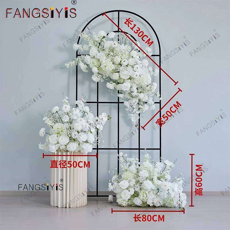 White Rose Hyacinth Baby breath Orchid Wedding Backdrop Arch Decor Hanging Flower Row Event Aisle Floor Floral Arrangement Props W260130