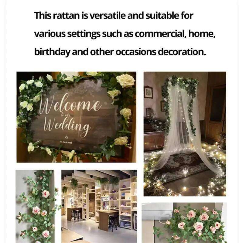2M White Artificial Flowers Vine Fake Rose Flower Rattan for Wedding Christmas Decoration Y260130