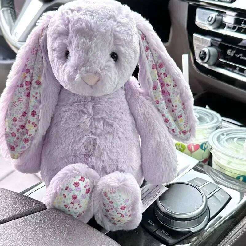 NEW 30cm Purple Pink Strawberry Flower Ears Rabbit Grey Plush Doll Easter Party Gift Y260128