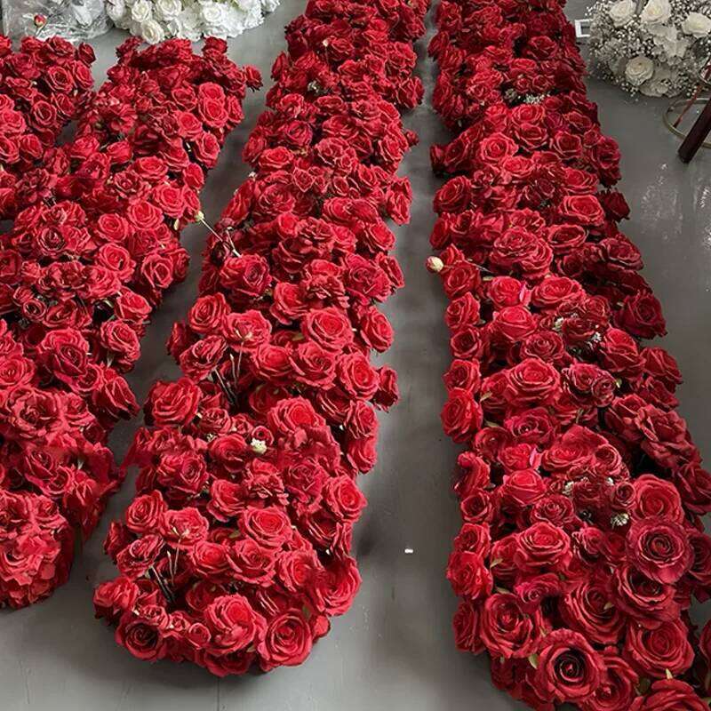 2m red rose Artificial Green Plants Row Runner Wedding Backdrop center Flower ball Decor Floral Wall Party showcase Props W260130