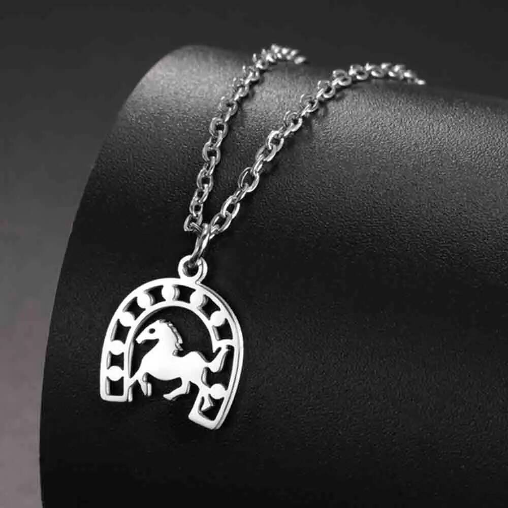 My Shape And Horsehoe Pendant Necklaces For Women Girls Stainless Steel U-Shaped Horse Animal Choker Chain Jewelry Gifts
