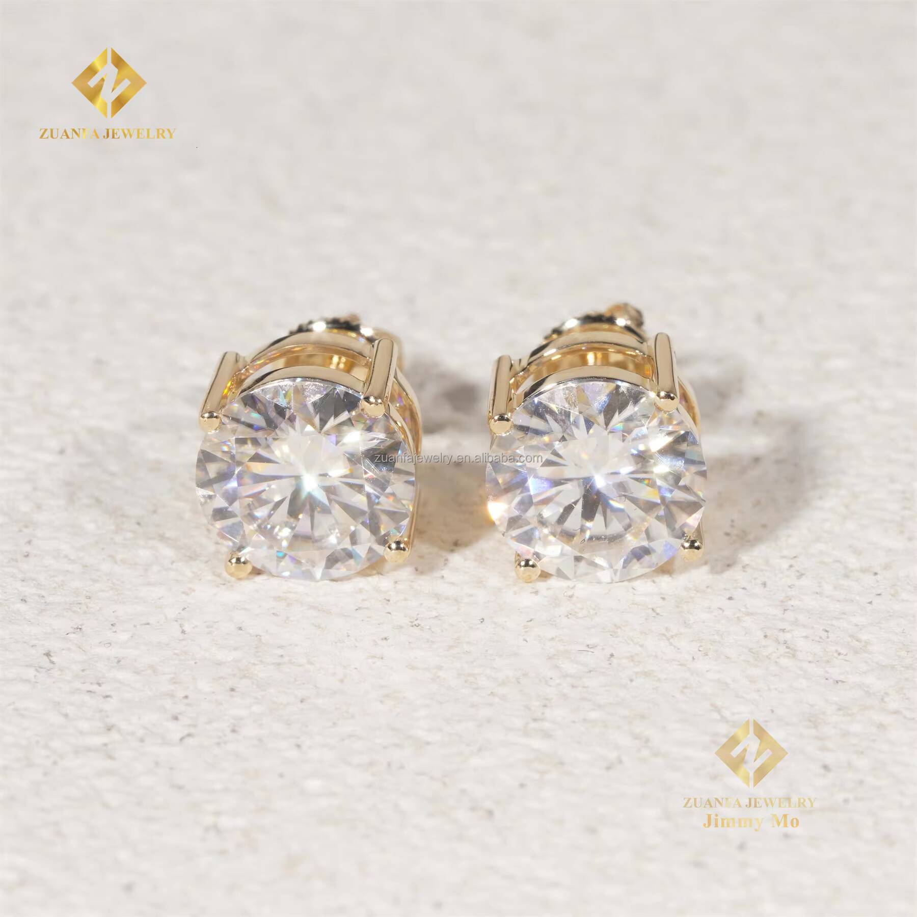 Pass Diamond Tester Iced Out 10k Yellow Real Gold Hip Hop Rapper Earring Jewelry 4 Claws Stud Earrings Moissanite Diamond