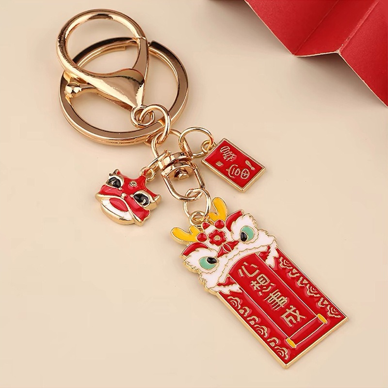 New Lion Dance birthday gift Keychain Chinese Year Dragon Mascot Key Ring Good Luck Charm Auspicious Pendant for Bag Car Key Spring Festival Gift for 