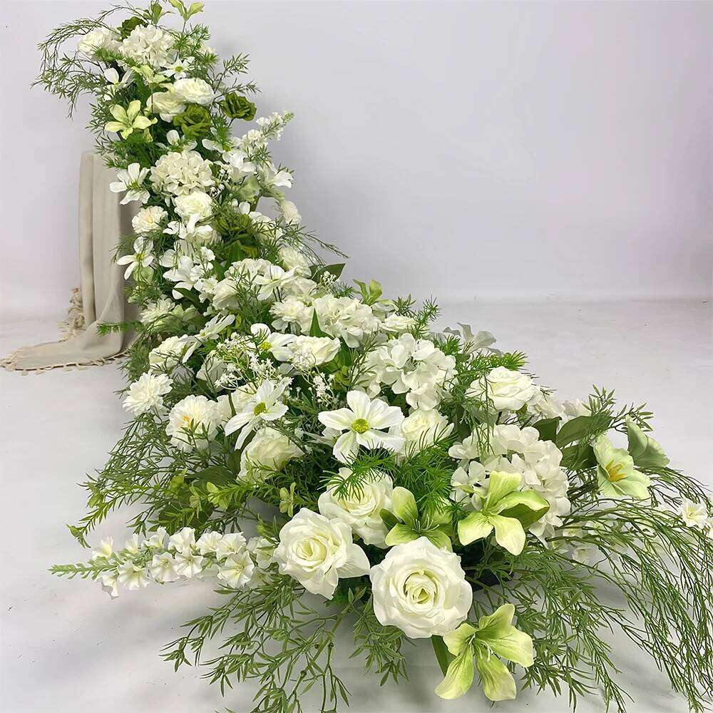 230cm Monet Garden Rose Flower Row Wedding Table Centerpiece Floor Runner Backdrop Decor Event Floral Strip Arrangement Props W260130