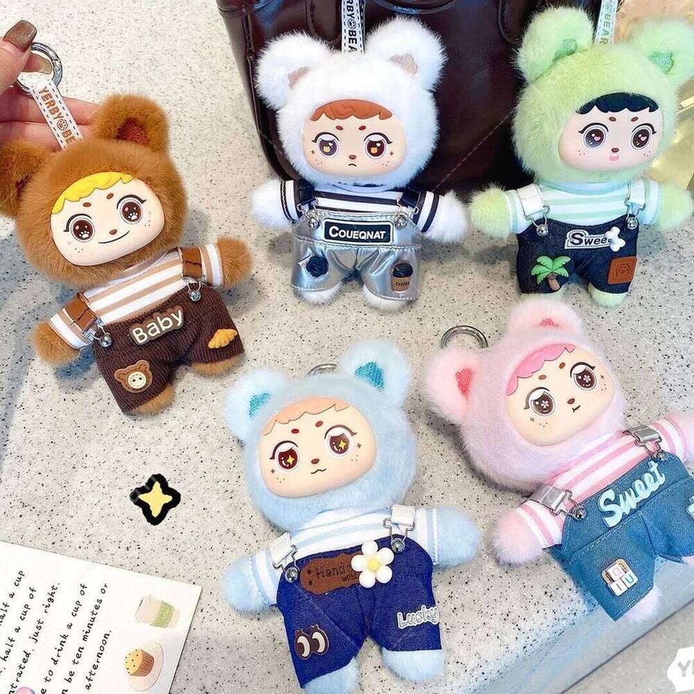 14cm Cartoon Cute Vinyl Stuffed Plush Toys Strap Pants Bear Clothes Can Taken Off Kids Birthday Gifts Hang Bags Y260128