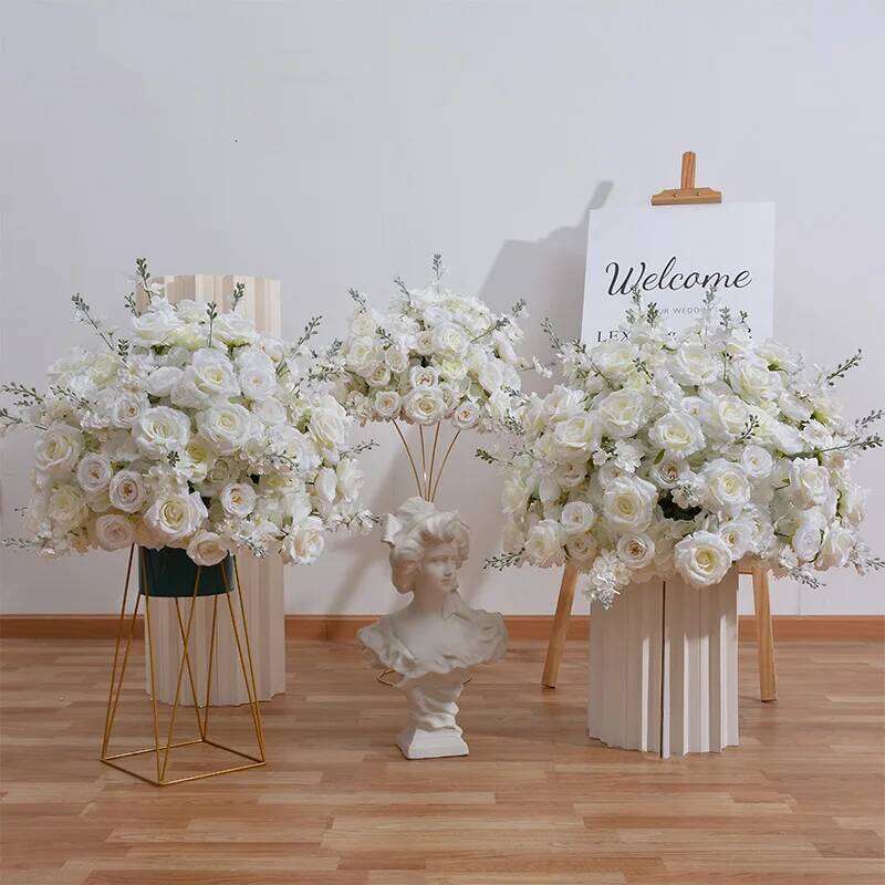 80/70/60/50cm Large White Rose Artificial Flower Wedding Table Centerpiece Ball Arrangement Party Road Lead Window Display Props Y260130
