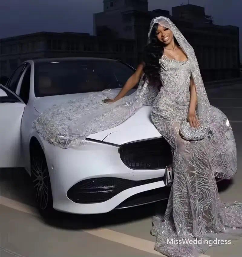 Luxury Prom Dresses With Wrap Sequin Beading Black Girls Mermaid Party Gowns 2026 Strapless Bespoke Evening Dress Customized