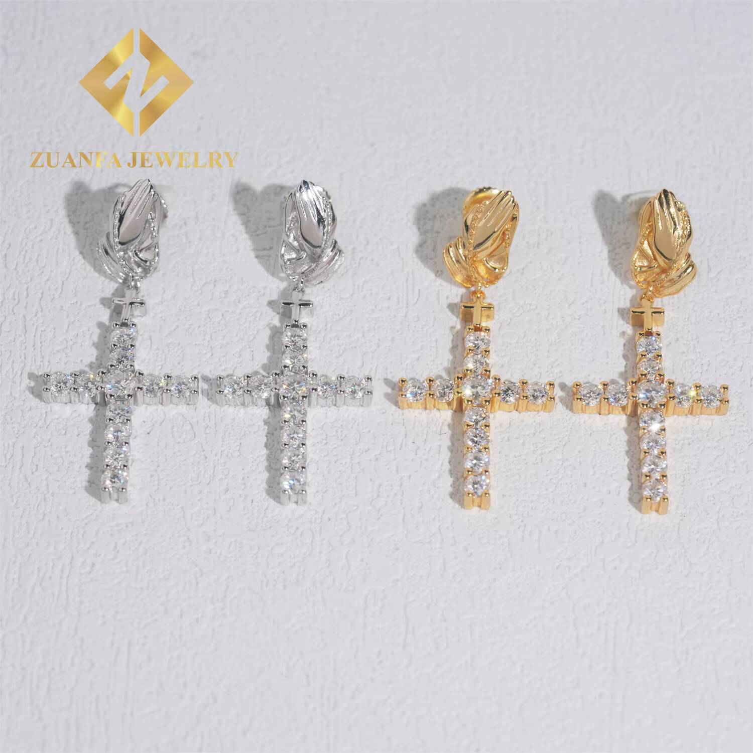 Fashion Fine Jewelry 925 Sterling Silver VVS Moissanite Cross Stud Earring Hip Hop Earring Usex Pass Diamond Tester