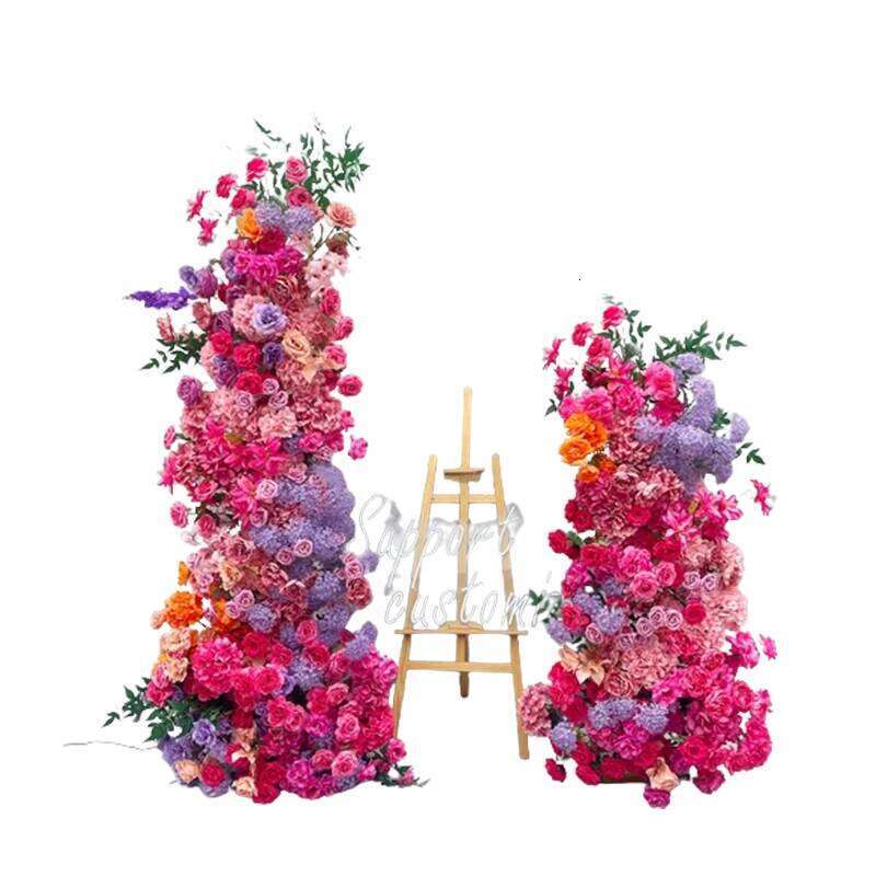 Luxury Hot Pink Rose Dahlia Flower Row Arrangement Wedding Backdrop Frame Decor Table Centerpiece Floral Ball Banquet Party Prop W260130