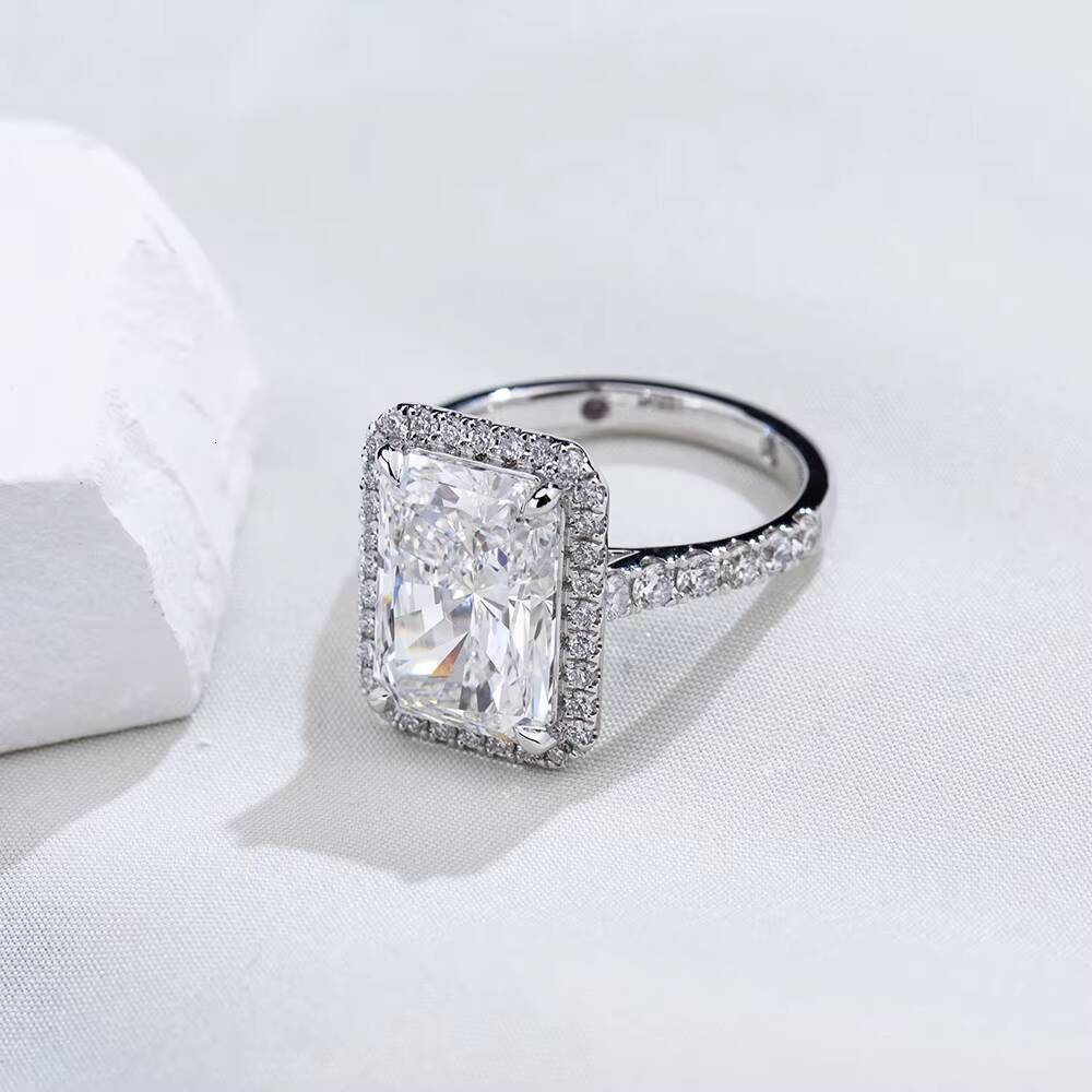 Messi Jewelry MSR-2036 18k Gold halo Ring 5ct D VS1 Radiant Cut Lab Grown Diamond Ring