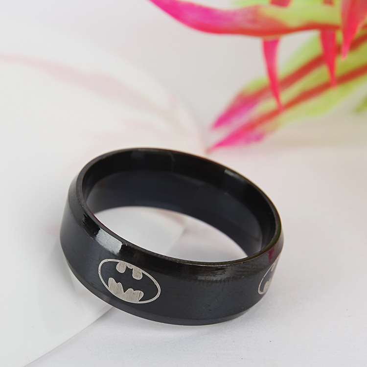 Black Batman Trendy Jewelry Stainless Steel Ring Factory Wholesale Street Vendor Supply