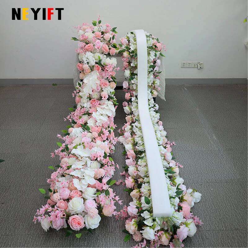 Artificial Rose Flower Row Decor Wedding Backdrop Arch Frame Banquet Table Runner Floral Arrangement Stage Window Display Props W260130