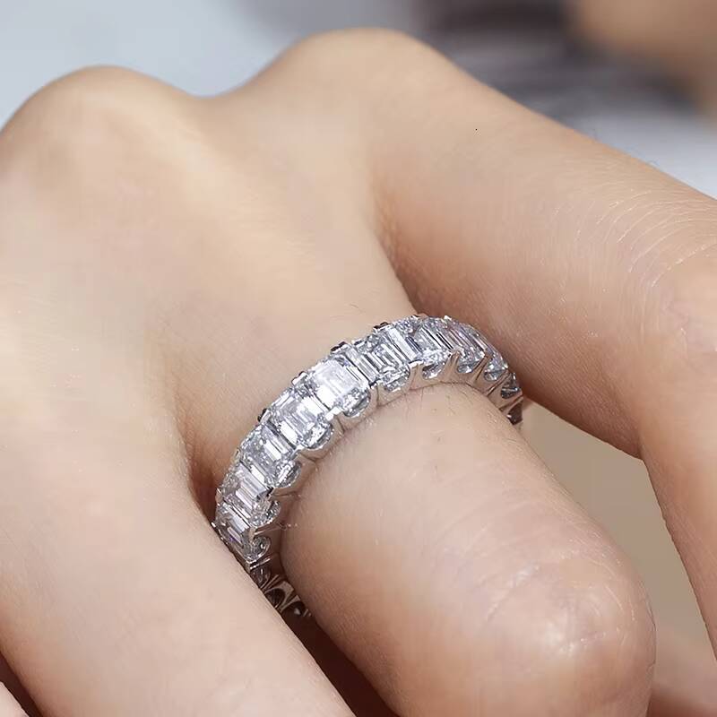 Messi Jewelry Custom Jewelry MSR-1240 18K White Gold Emerald Cut Lab Grown Diamond Eternity Rings