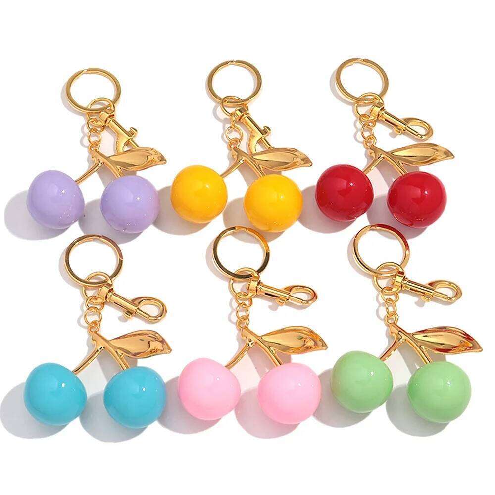 Fashion Delicious Red Cherry Keychain Summer Fruits Cherries Pendant Keyring For Women Men Jewelry Bag Accessories Gift Z260130