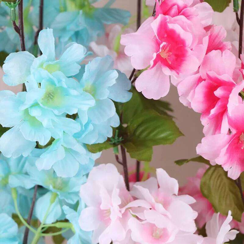 2.3M Artificial Flower Vine Garland with Green Leaves Pink Blue White Blooms for Outdoor Wall Party Decor Wedding Backdrop Fence Y260130