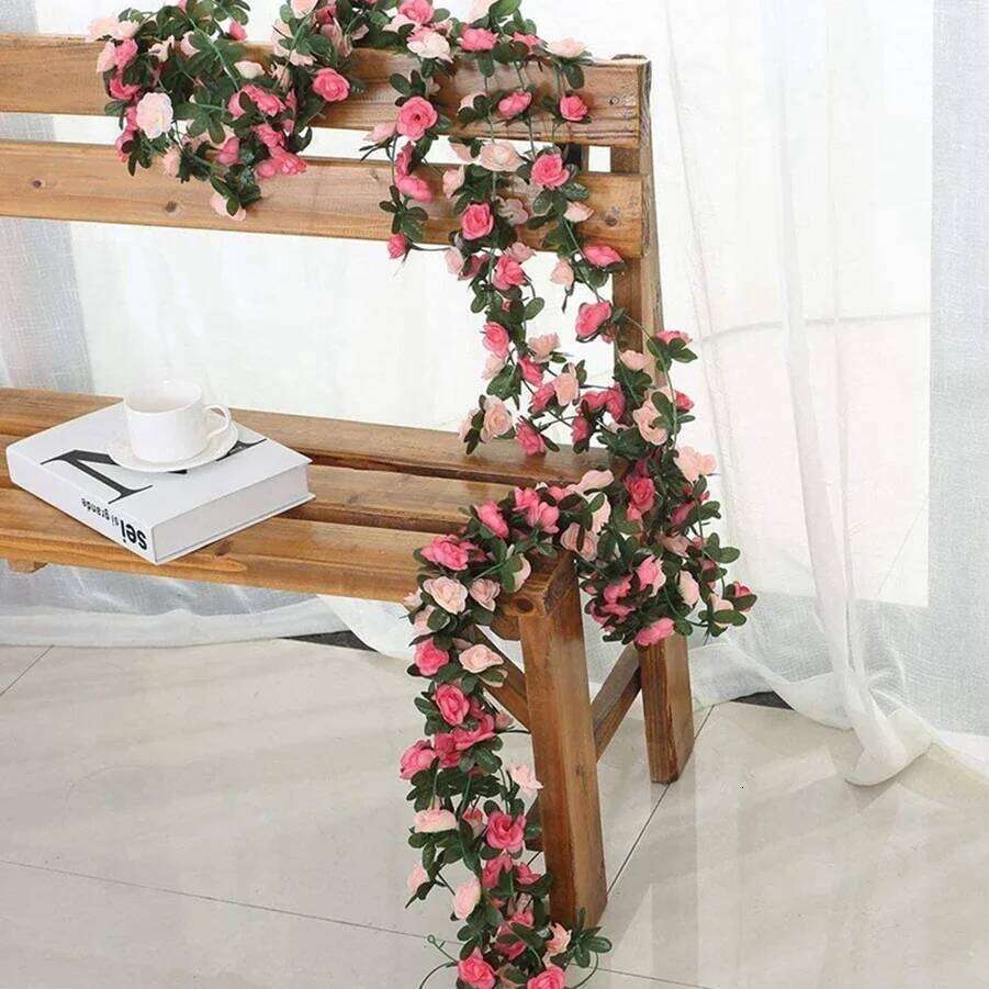 250cm Rose Vine Artificial Flowers Christmas Wreath For Wedding Accessories Decor Home Garden Outdoor Rattan Wall Decoration Y260130