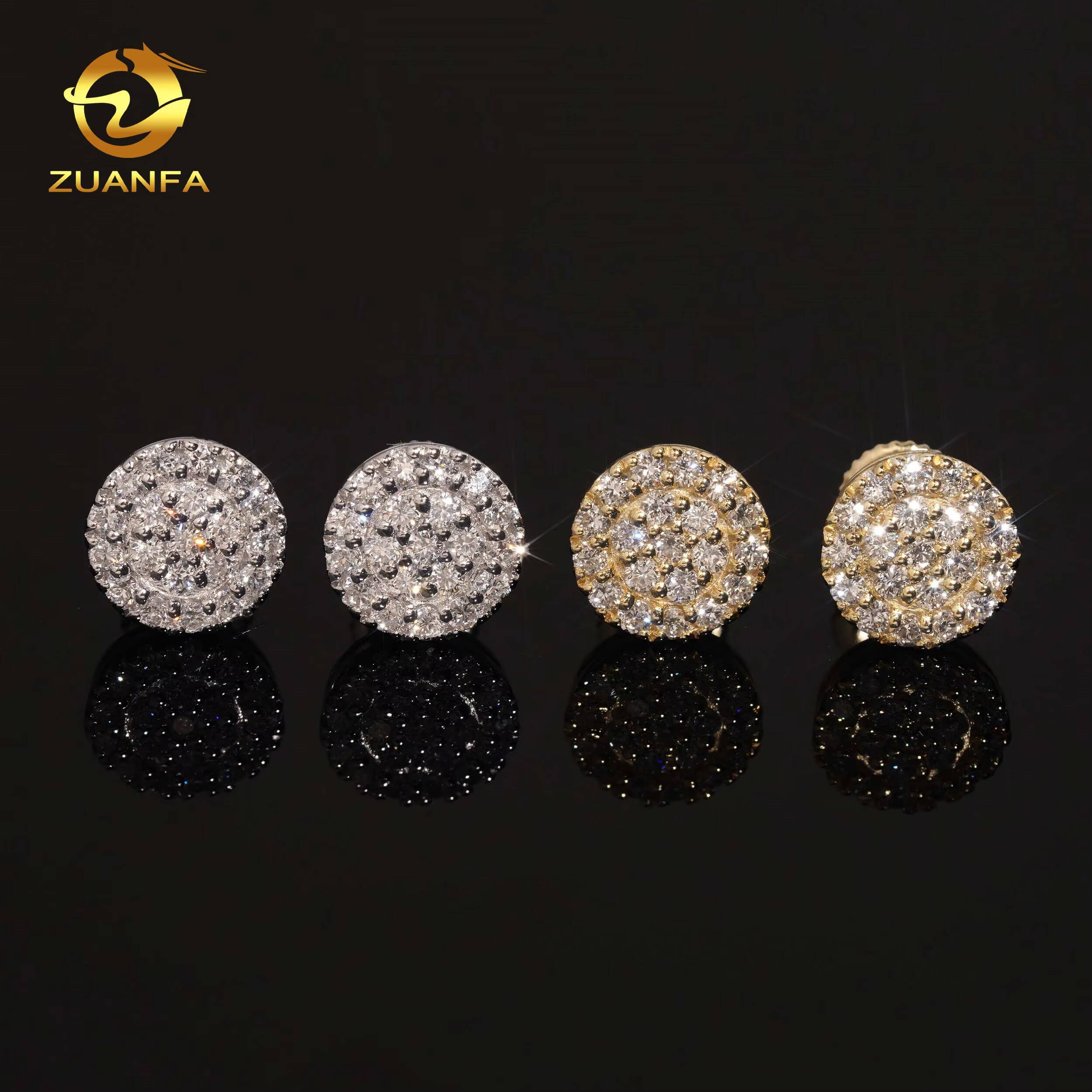Trendy 9mm Fashion Round Full Iced Out Hip Hop Earring Cluster Lab Diamond 925 Sterling Silver Iced Out Screw Back Earrings