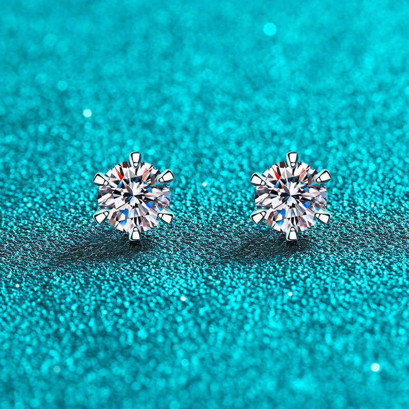 DHCollections-- Sterling Sier for Women 6-Prong Moissanite Screw Stud Earrings Plated with PT950 Gold Jewelry