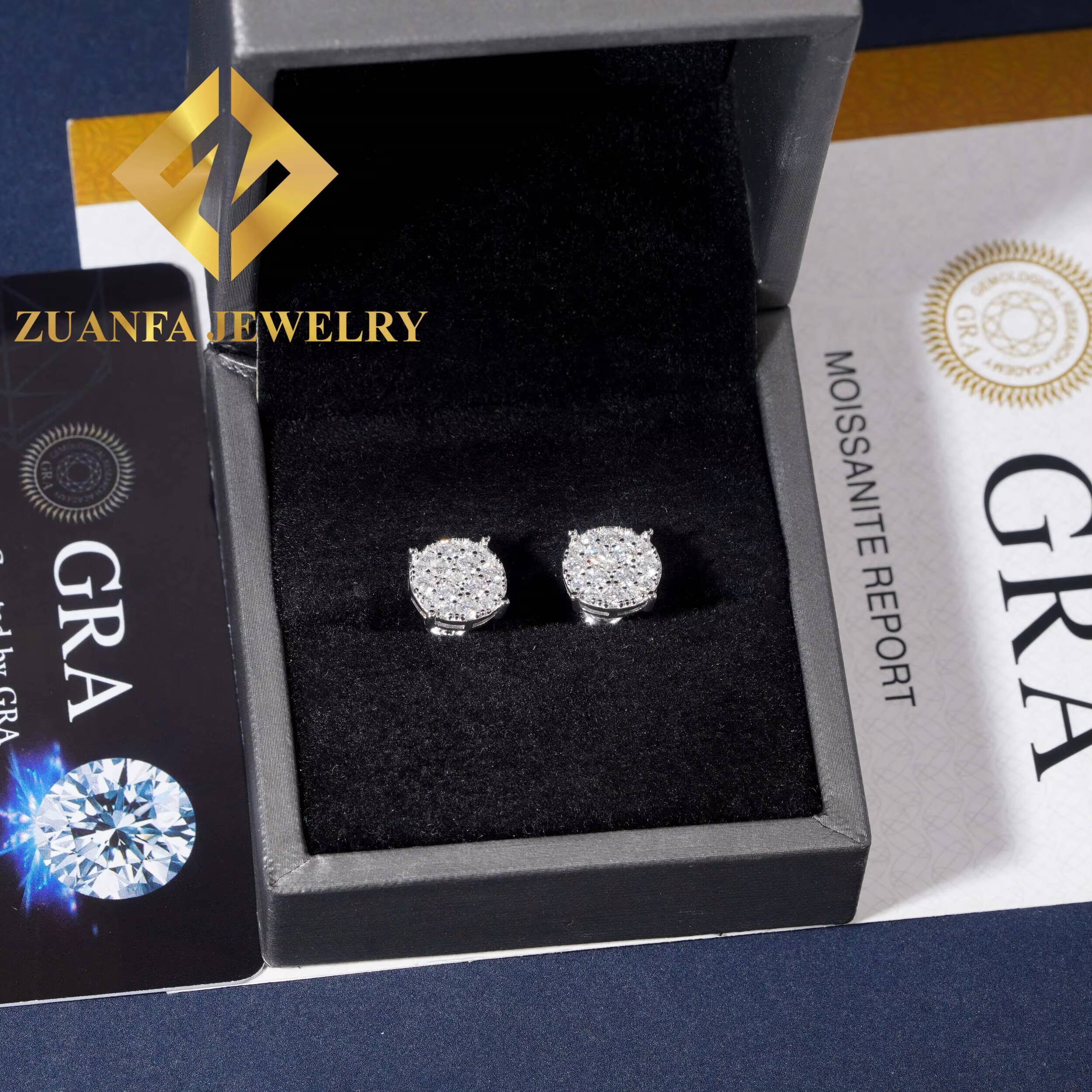 Men Style Hip Hop Fashion Stud Earring 925 Sterling Silver Jewelry VVS Moissanite Fully Iced Out Stud Earring