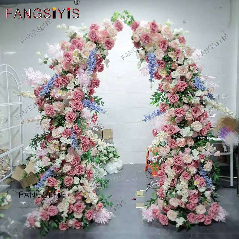 Multiple sizes ox horn LuxuryArch Artificial Flower Arrangement, Moon Shape, Wedding Background Props, Party stage Display Decor W260130