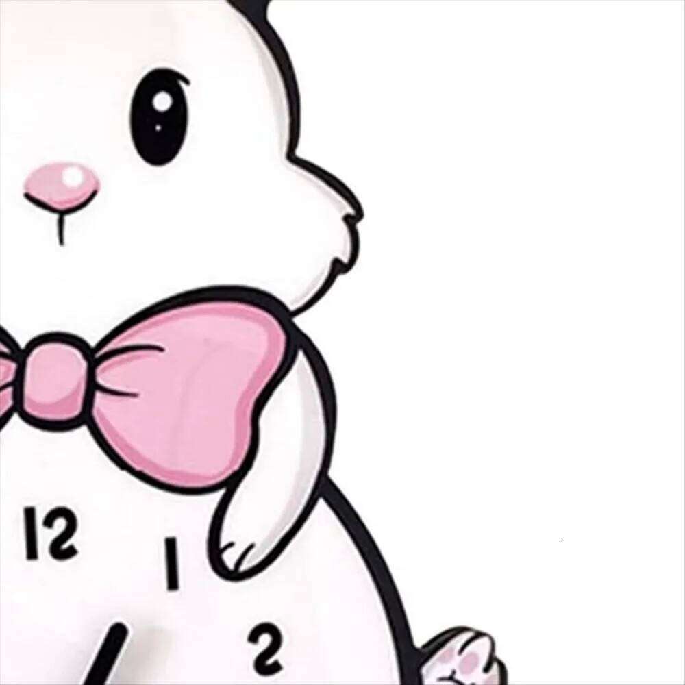 Creative Cute Little White Rabbit Hanging Decorative Cartoon Silent Digital Wall Clock Kids Room W260130