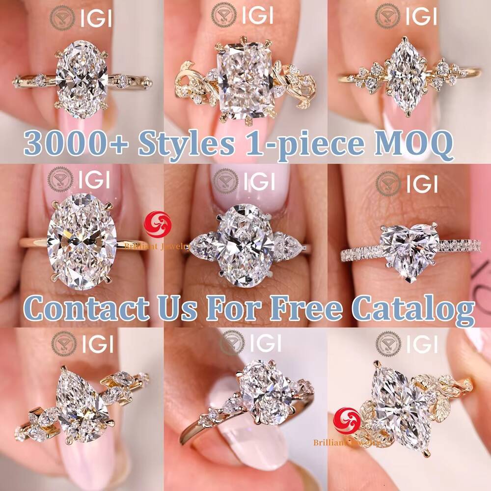 Factory Custom IGI Certified Vvs CVD Lab Grown Diamond Engagement Ring Radiant Cut Diamond Rings 10k 14k 18k Gold
