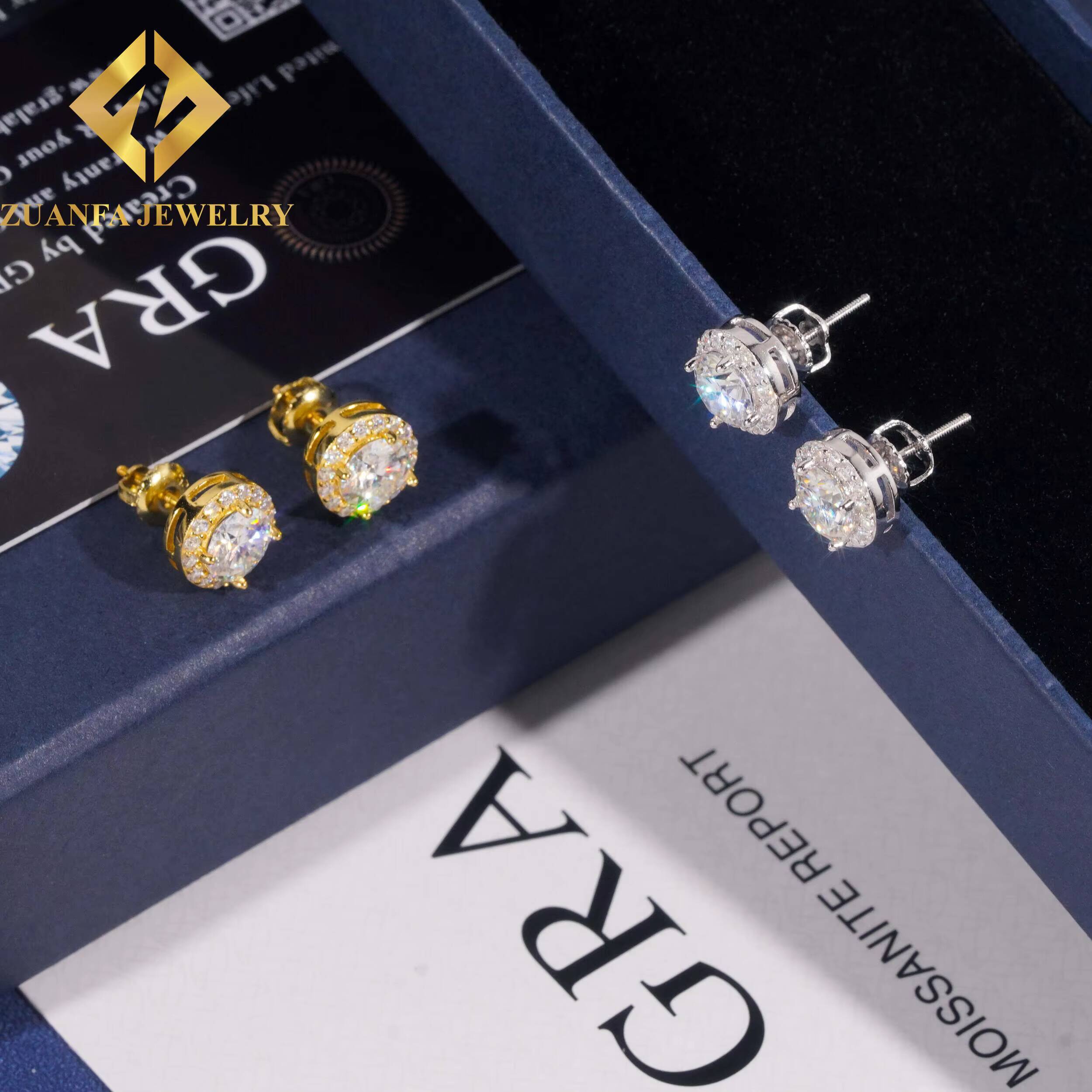 Popular Luxurious Stud Jewelry Fashionable 925 Sterling Silver VVS Moissanite Iced Out Stud Earring