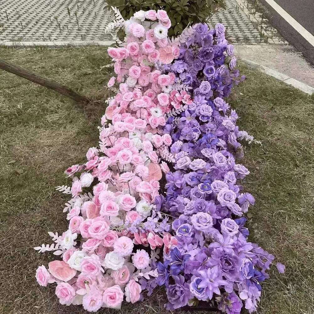 New Artificial Strip Arrangement Wedding Table Runner Floral Party Backdrop Decor Prop Arch Flower String Window Display W260130